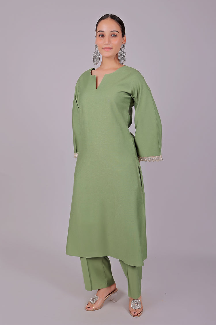 Bluesaanchi Women's Light Green Kurti Pajama Set