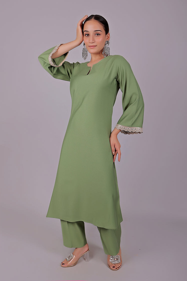 Bluesaanchi Women's Light Green Kurti Pajama Set