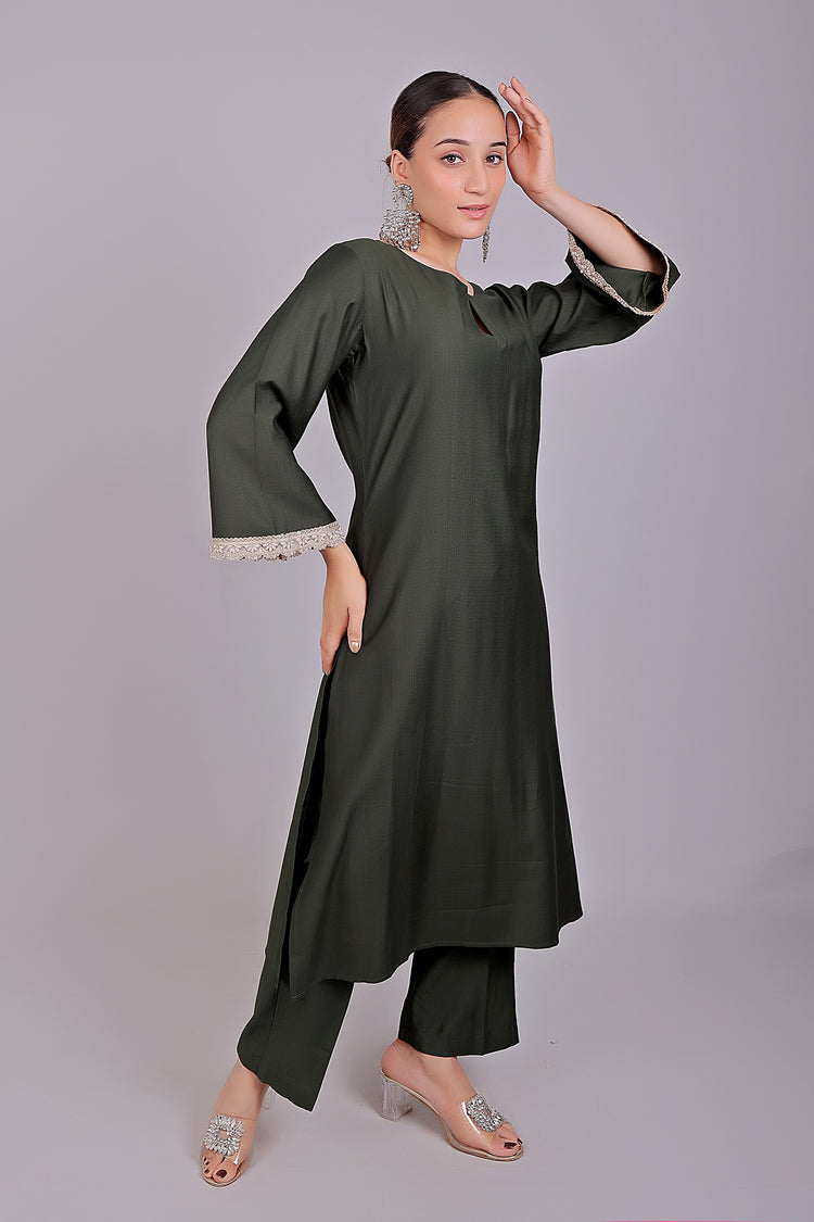 Bluesaanchi Women's Dark Green Kurti Pajama Set