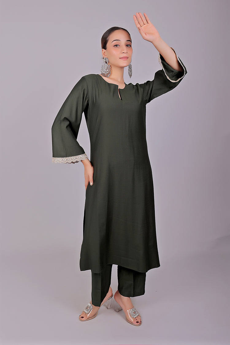 Bluesaanchi Women's Dark Green Kurti Pajama Set