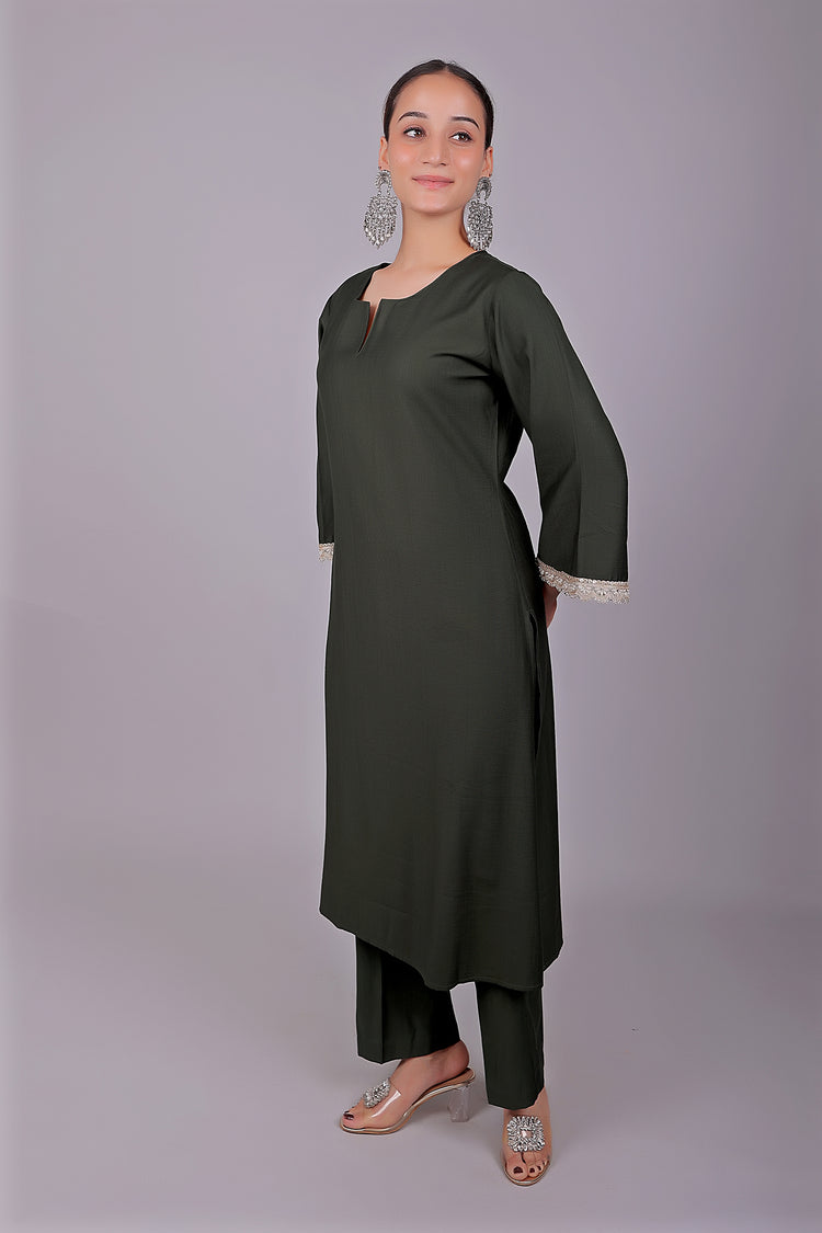 Bluesaanchi Women's Dark Green Kurti Pajama Set