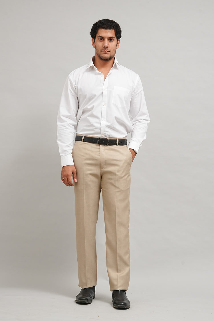 Bluebird Men's Jute Beige Textured Trouser