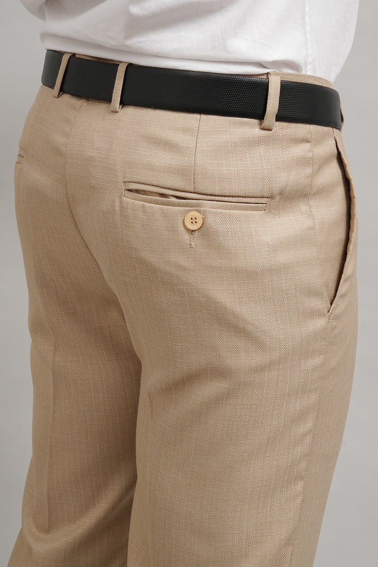 Bluebird Men's Jute Beige Textured Trouser