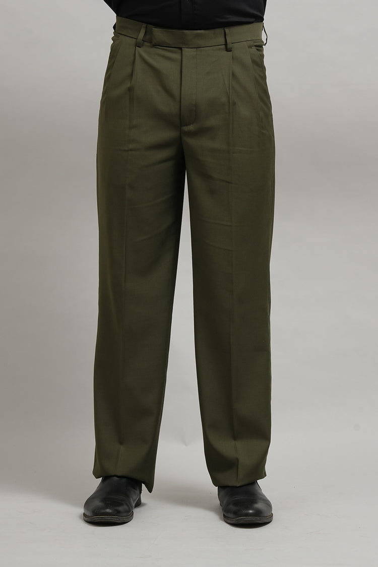 Premium Olive Green Pleated Trousers