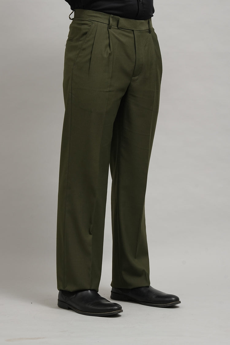 Premium Olive Green Pleated Trousers