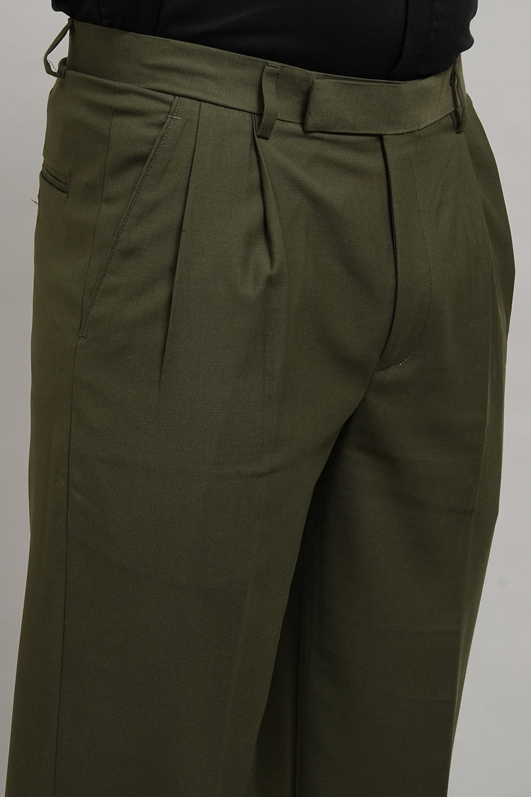 Premium Olive Green Pleated Trousers