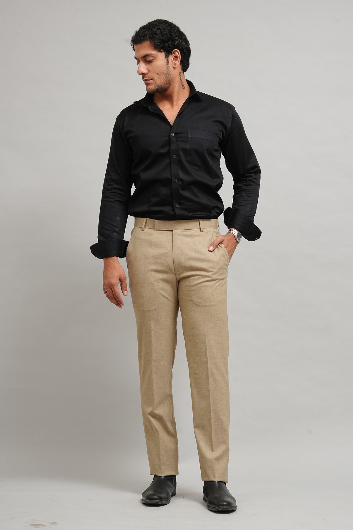Bluebird Men's Beige Sand Lycra Trouser