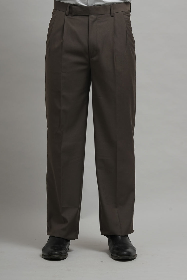 Mocha Brown Classic Pleated Formal Trouser