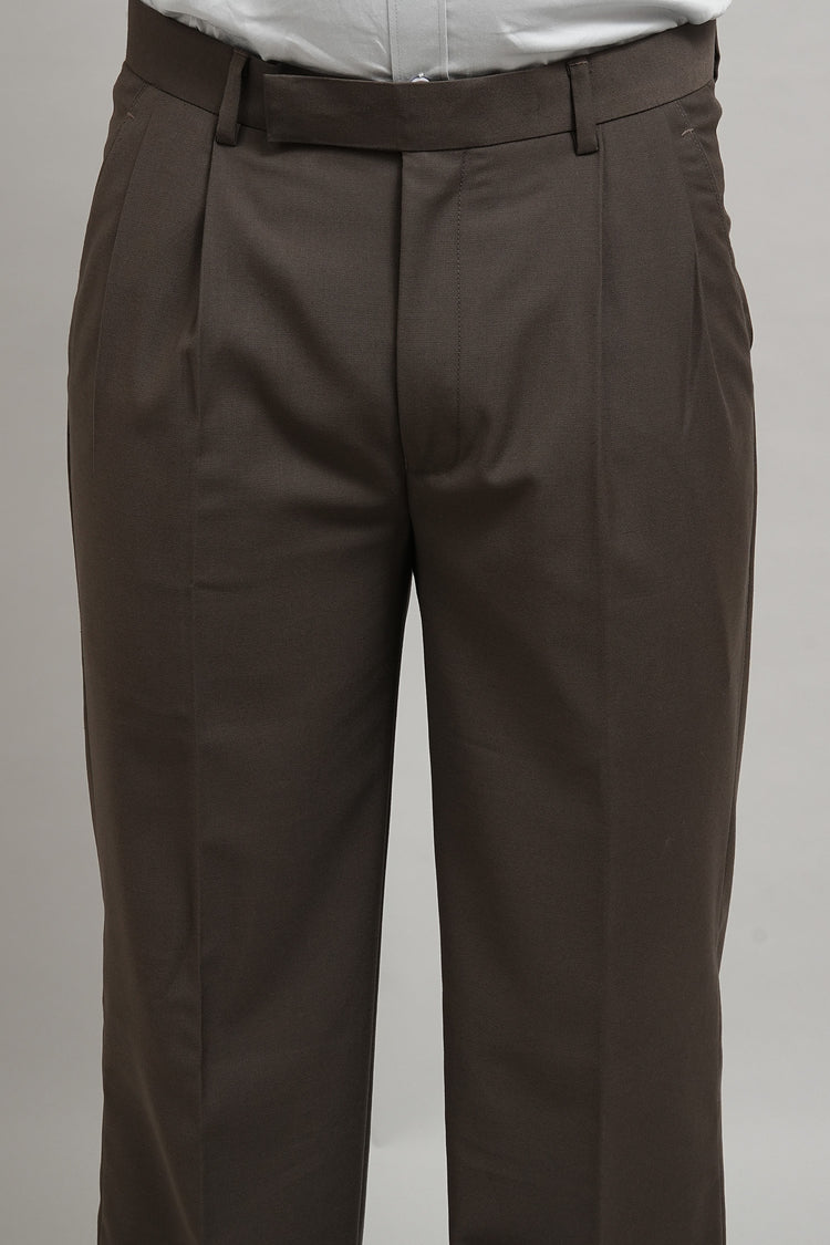 Mocha Brown Classic Pleated Formal Trouser