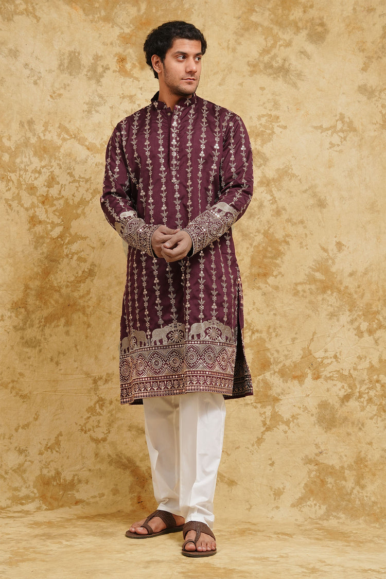 Maroon Elephant Embroidered Kurta Set – Wedding Heritage Edition