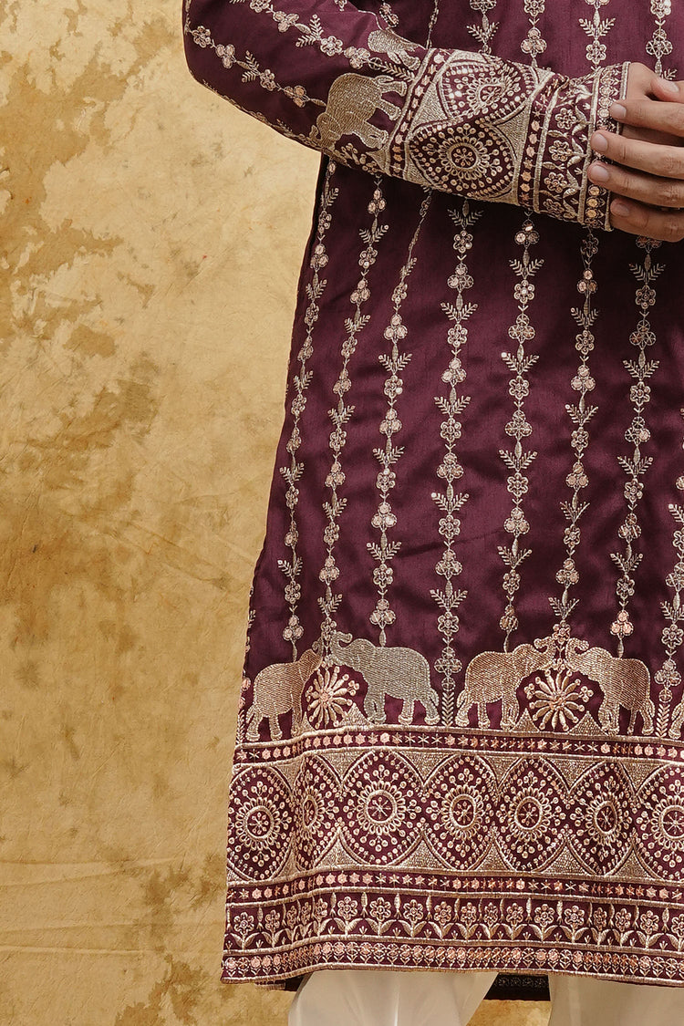 Maroon Elephant Embroidered Kurta Set – Wedding Heritage Edition