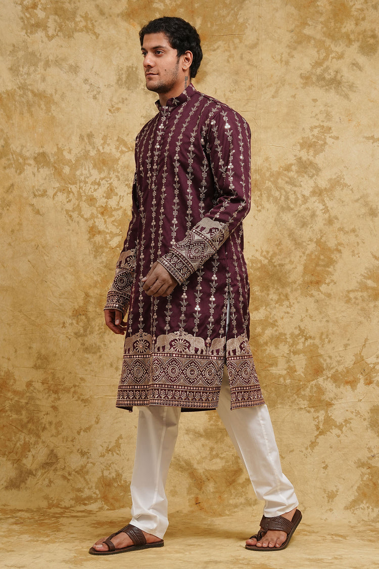 Maroon Elephant Embroidered Kurta Set – Wedding Heritage Edition