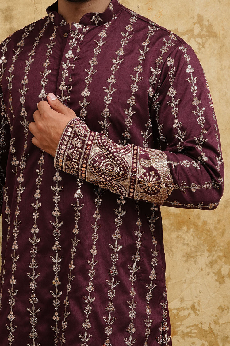 Maroon Elephant Embroidered Kurta Set – Wedding Heritage Edition