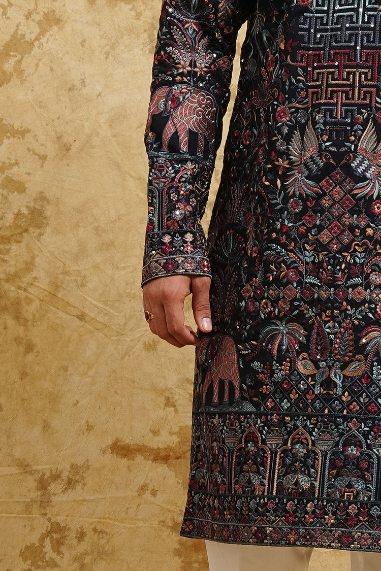 Dark Blue Kashmiri Kurta Set – Wedding & Festive Edition