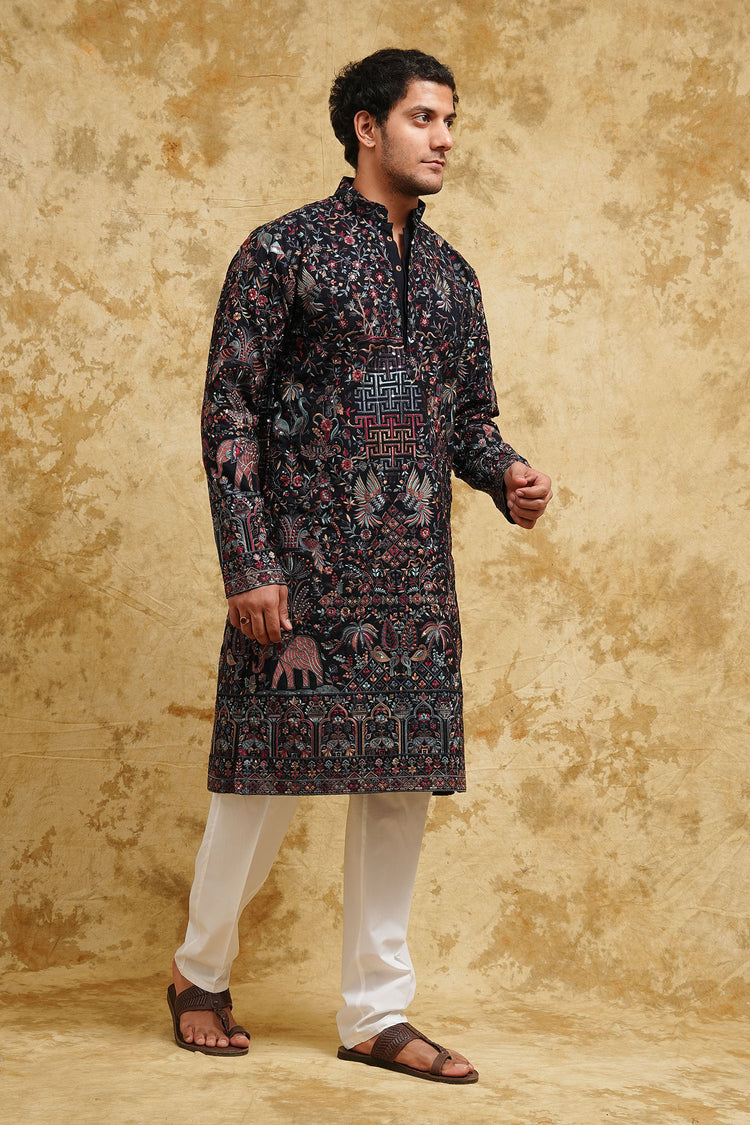 Dark Blue Kashmiri Kurta Set – Wedding & Festive Edition