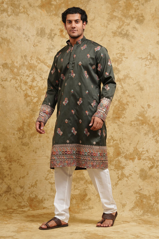 Deep Emerald Jaipuri Silk Blend Kurta Set – Wedding Edition