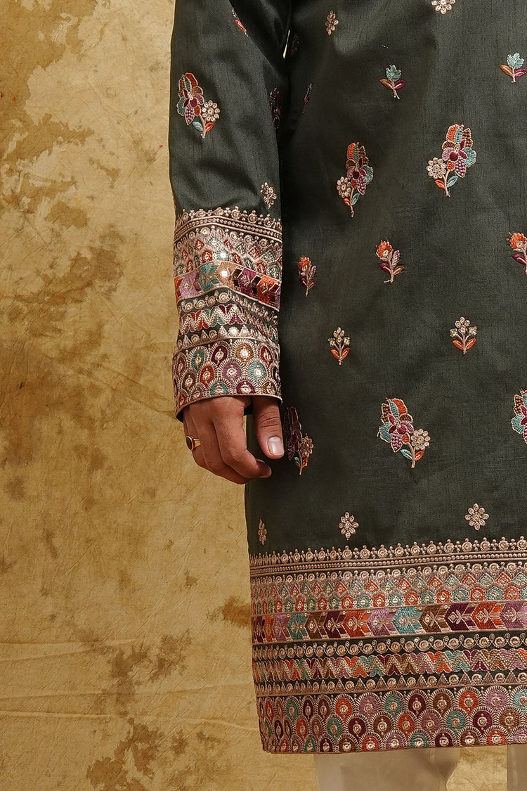 Deep Emerald Jaipuri Silk Blend Kurta Set – Wedding Edition