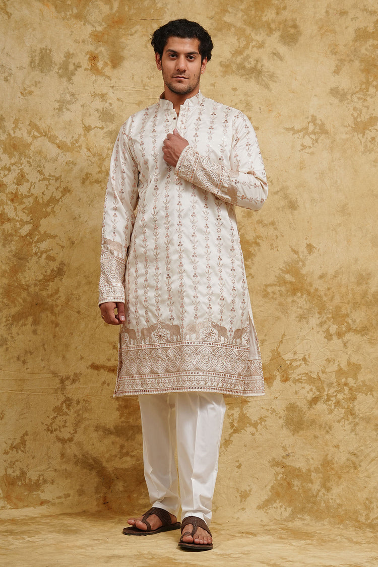 White Elephant Embroidered Kurta Set – Royal Ethnic Classic