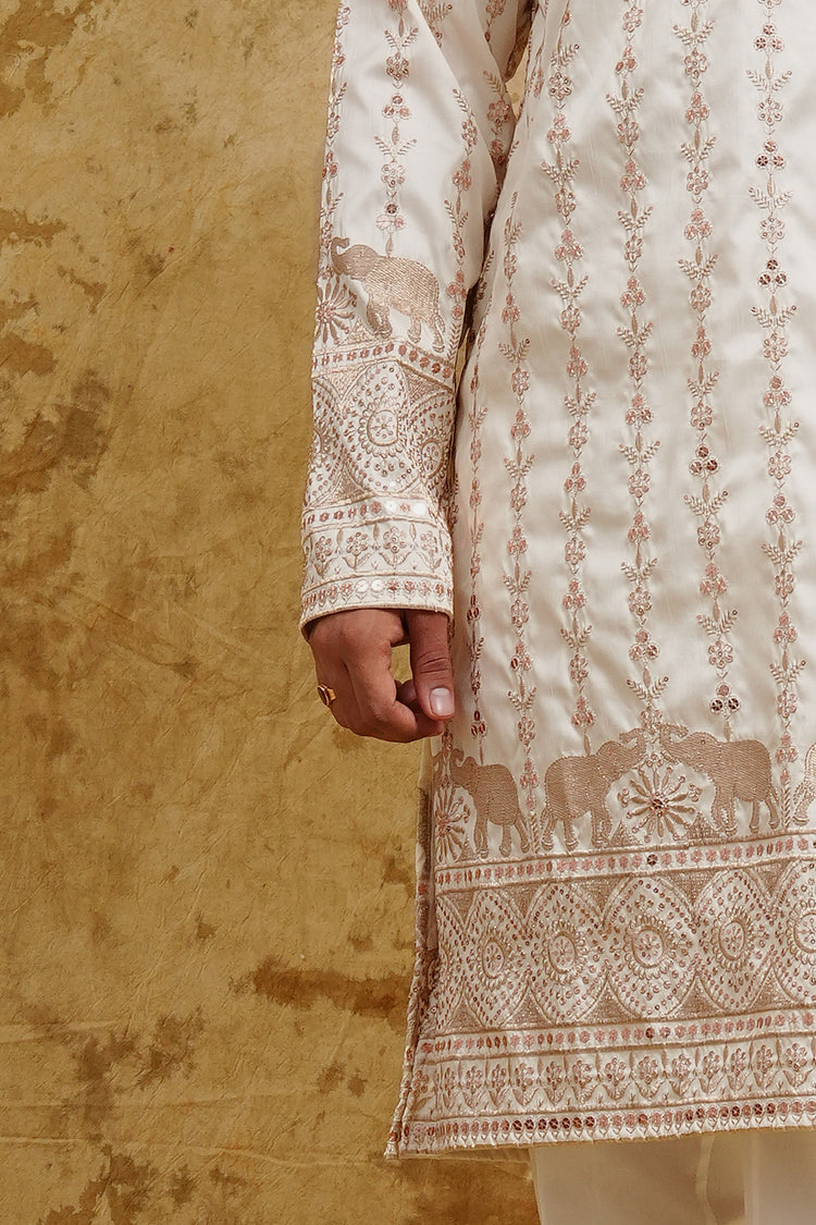 White Elephant Embroidered Kurta Set – Royal Ethnic Classic