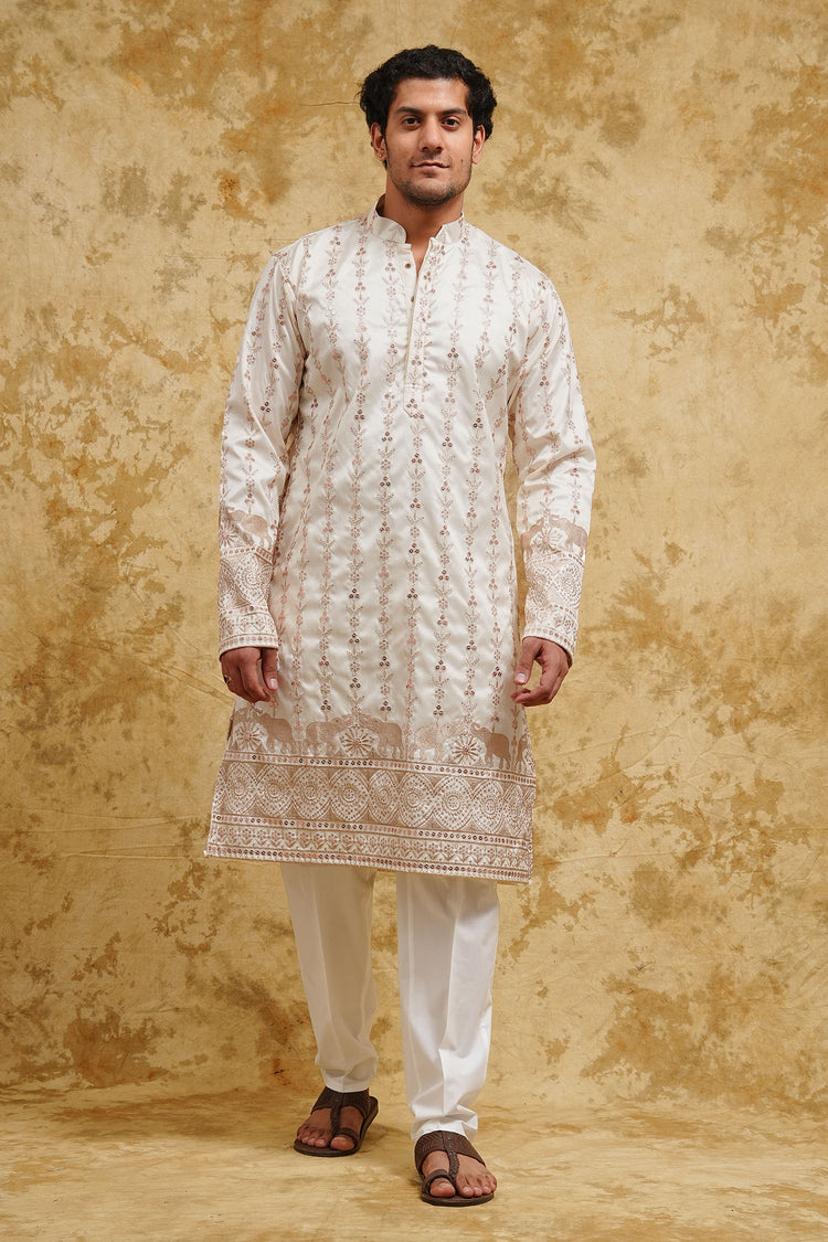 White Elephant Embroidered Kurta Set – Royal Ethnic Classic