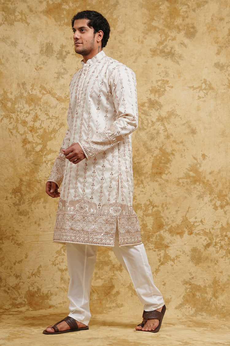 White Elephant Embroidered Kurta Set – Royal Ethnic Classic