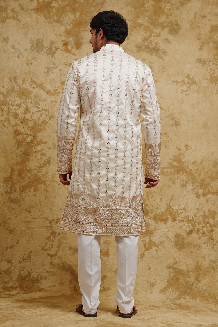 White Elephant Embroidered Kurta Set – Royal Ethnic Classic