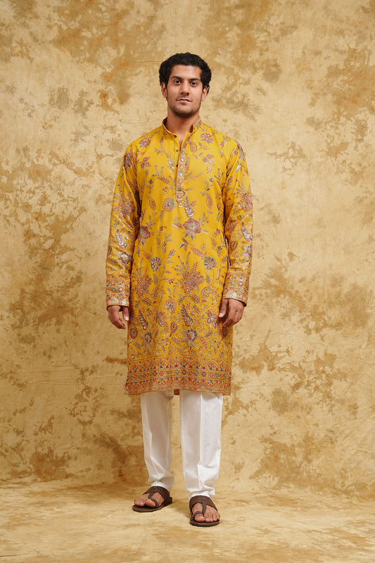 Marigold Meadow All-Over Multicolor Thread-Embroidered Kurta