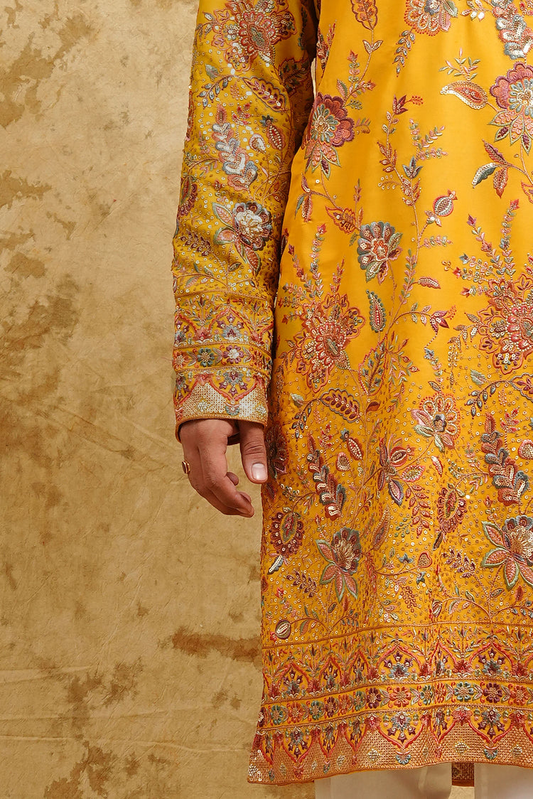 Marigold Meadow All-Over Multicolor Thread-Embroidered Kurta