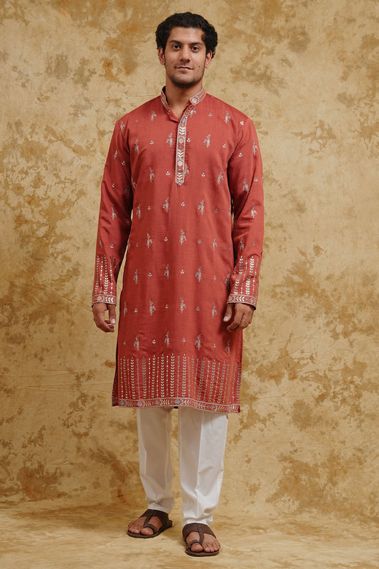 Rose All-Over Thread-Embroidered Kurta