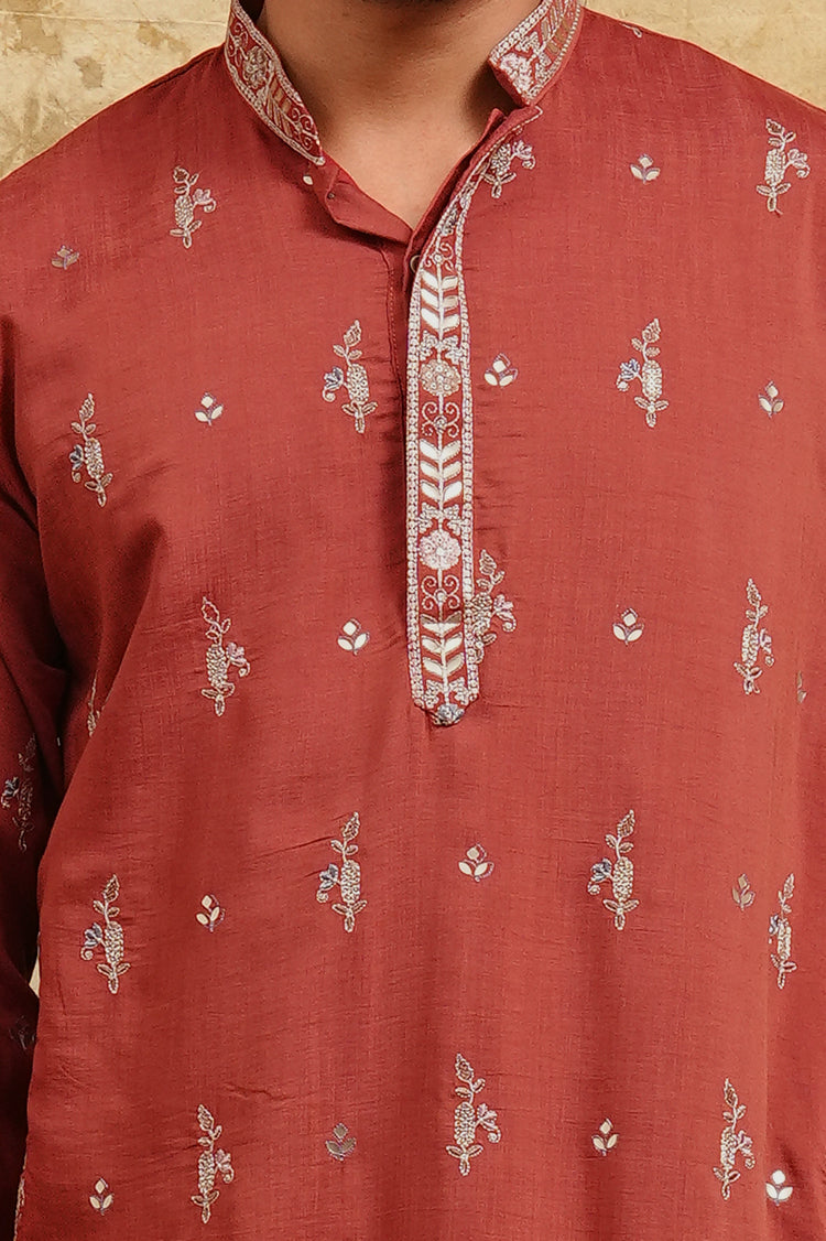 Rose All-Over Thread-Embroidered Kurta