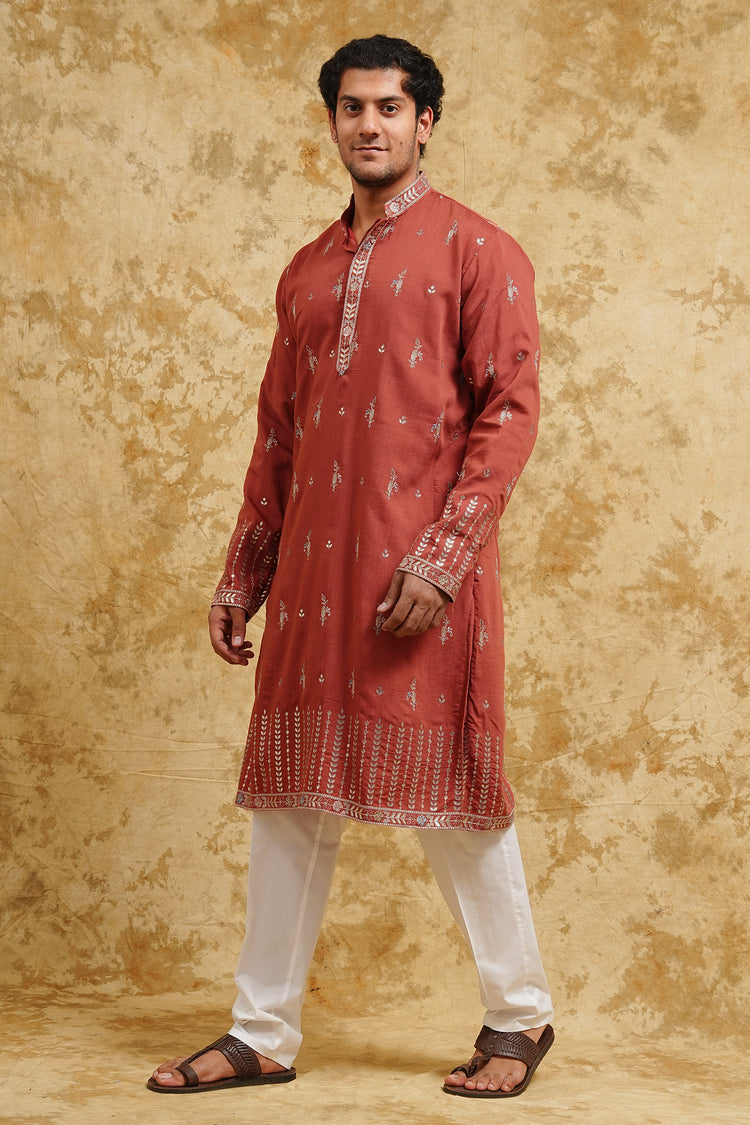 Rose All-Over Thread-Embroidered Kurta