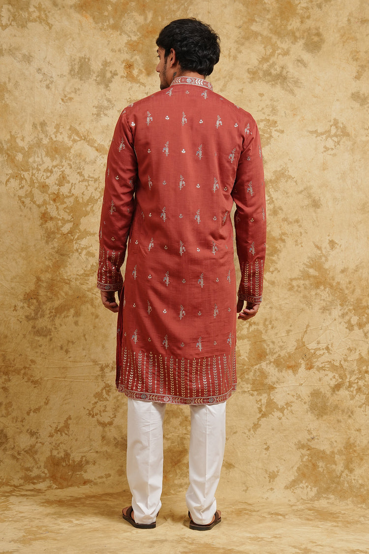 Rose All-Over Thread-Embroidered Kurta