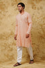 Blush Peach All-Over Floral Sequin-Embroidered Kurta