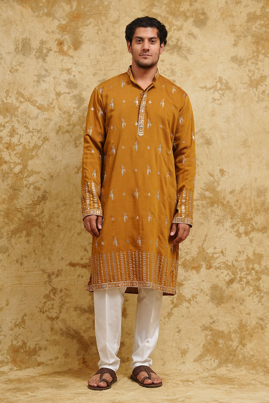 Olive Dusk All-Over Thread-Embroidered Kurta