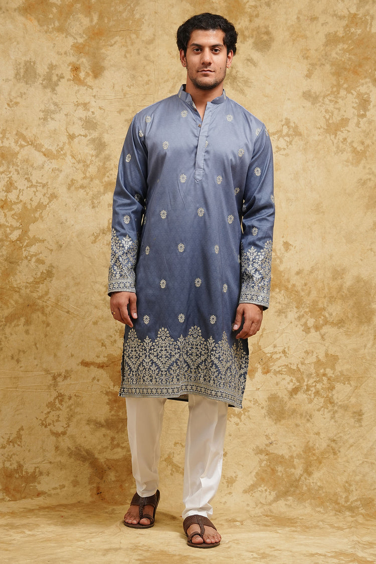 Blue Ombre Embroidered Kurta Set