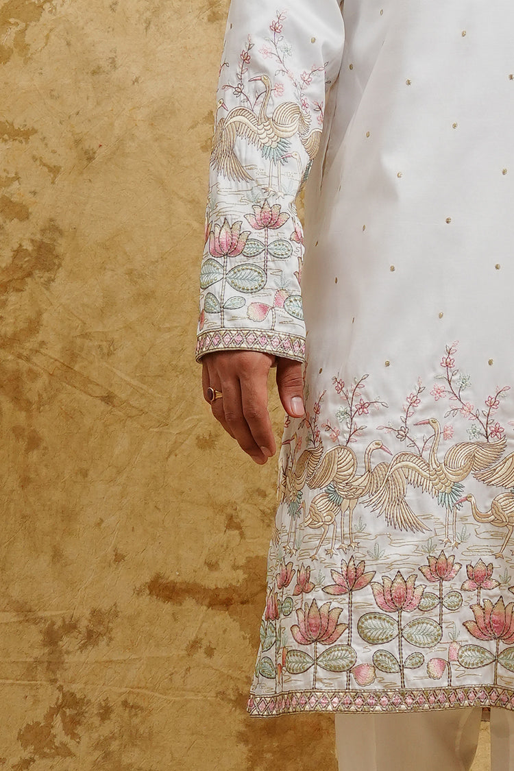 White Pastel Floral Embroidered Kurta Set