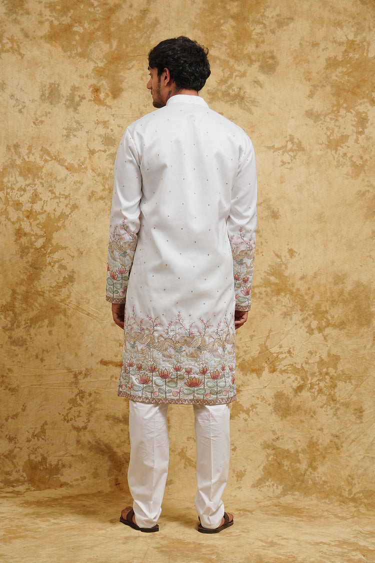 White Pastel Floral Embroidered Kurta Set