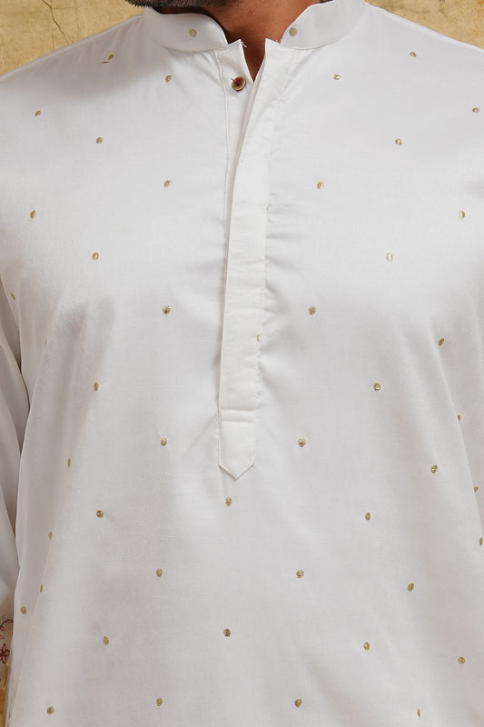 White Pastel Floral Embroidered Kurta Set