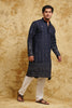 Navy Blue Thread-Embroidered Kurta Set