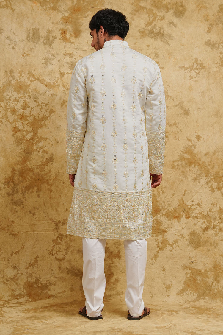 White Thread-Embroidered Kurta Set