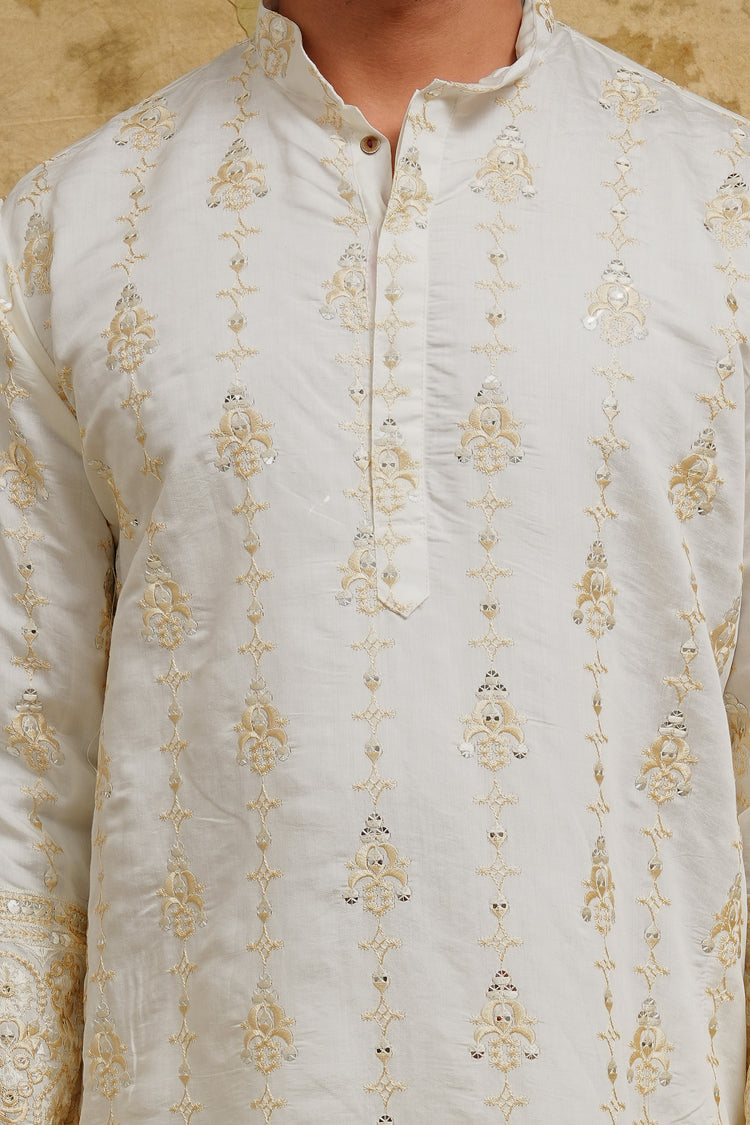 White Thread-Embroidered Kurta Set