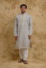 Pearl Grey Geometric Thread & Mirror-Embroidered Kurta