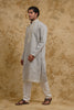Pearl Grey Geometric Thread & Mirror-Embroidered Kurta