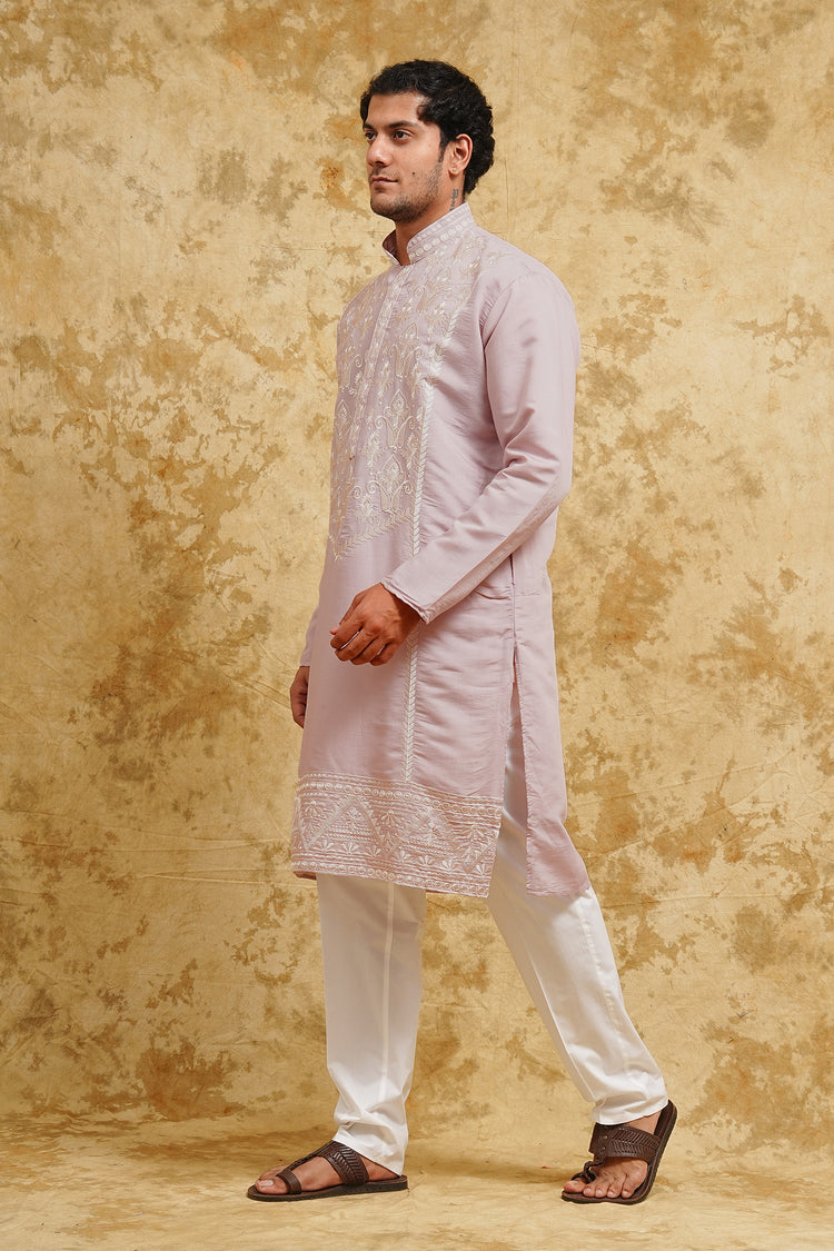 Blush Pink Ornate Thread-Embroidered Kurta
