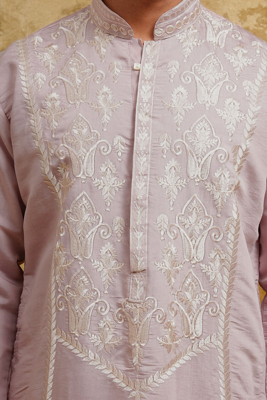 Blush Pink Ornate Thread-Embroidered Kurta