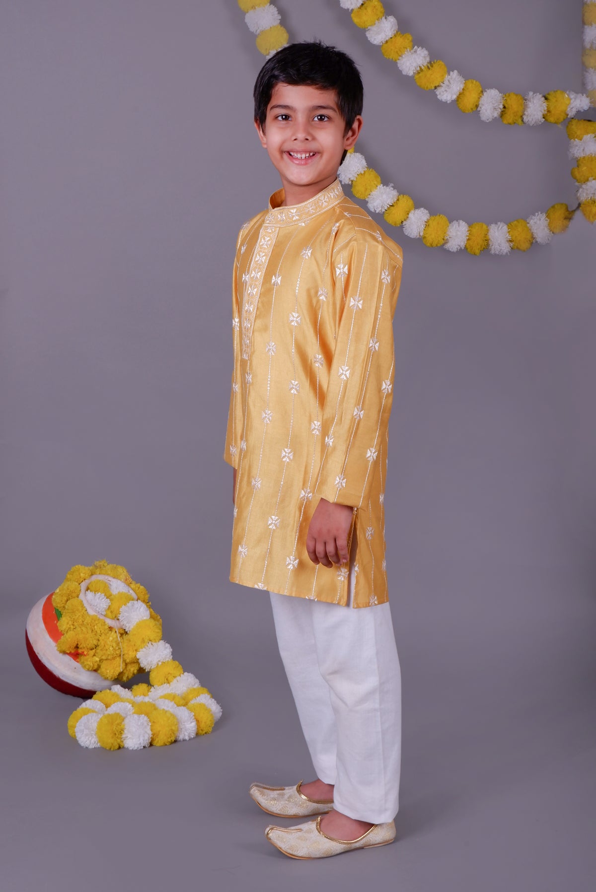 Sunny & Bright Yellow Mirror Work Kids Kurta Set
