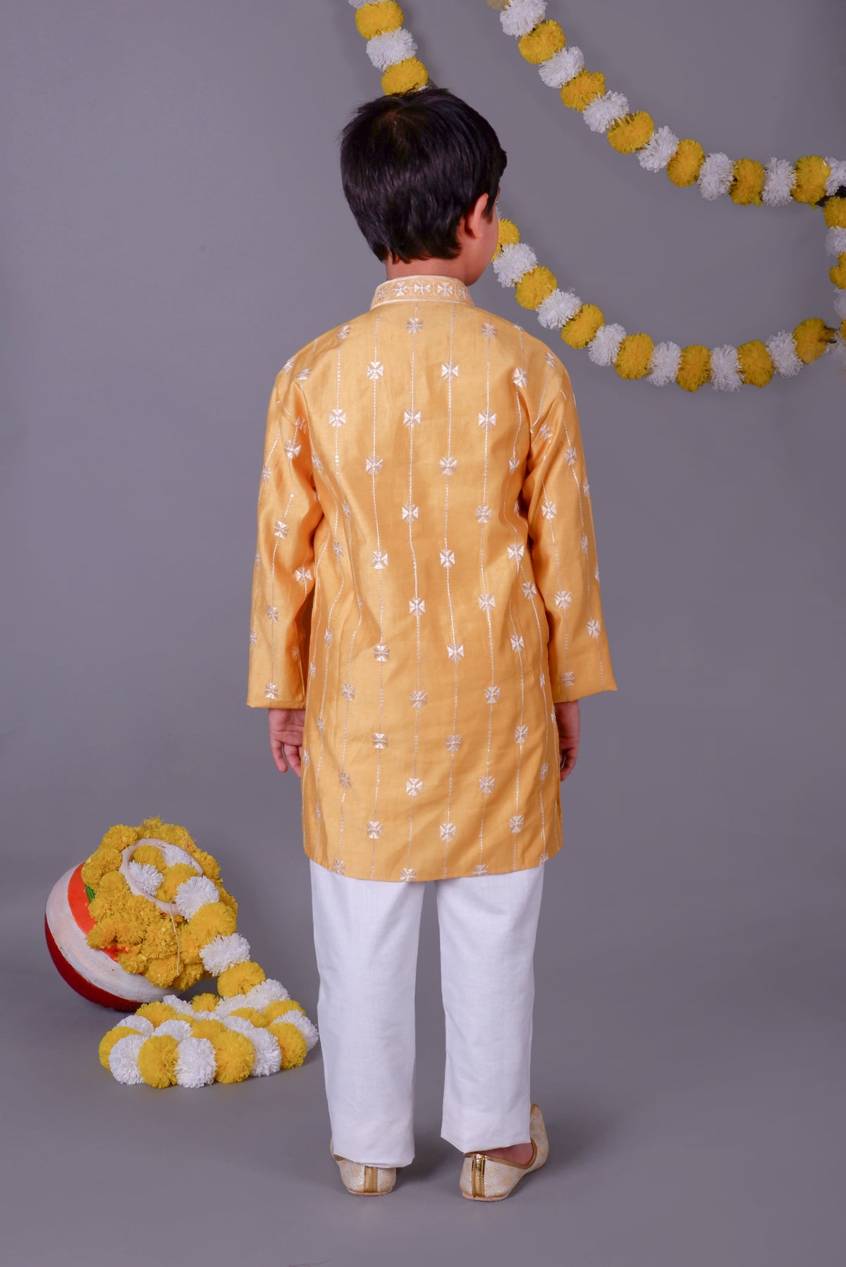 Sunny & Bright Yellow Mirror Work Kids Kurta Set