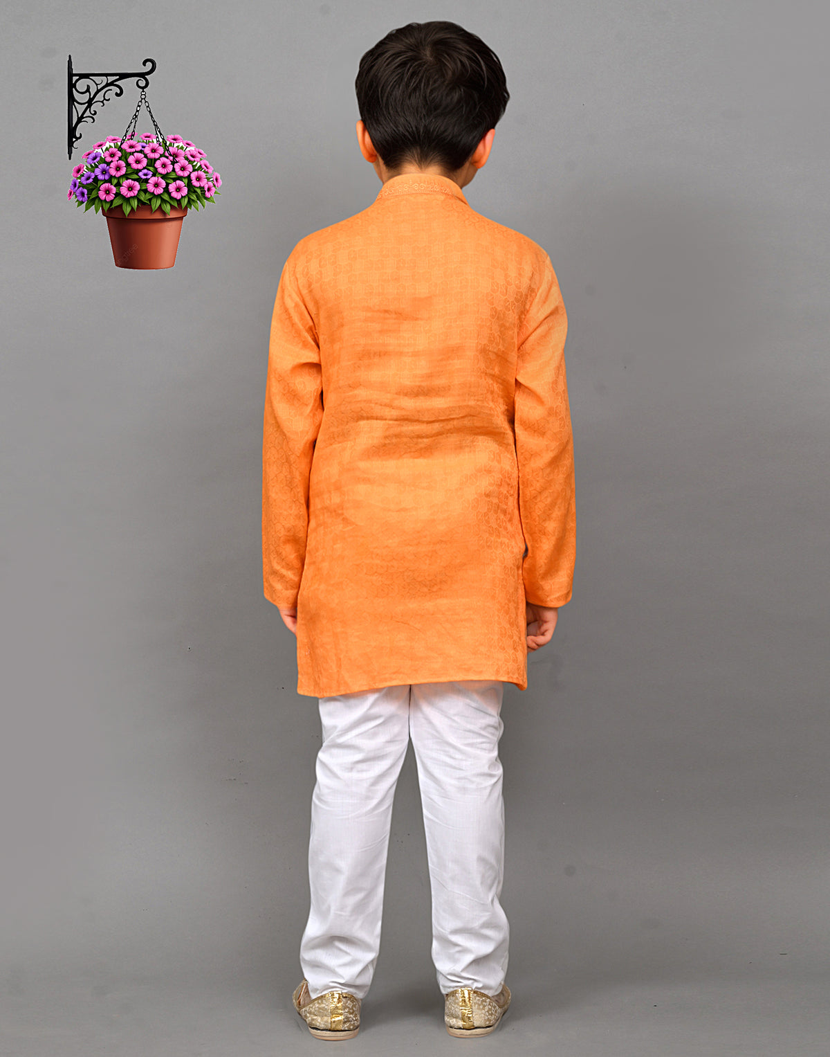 Orange Self-Design Embroidered Kurta Set – Bold & Stylish for Your Little One