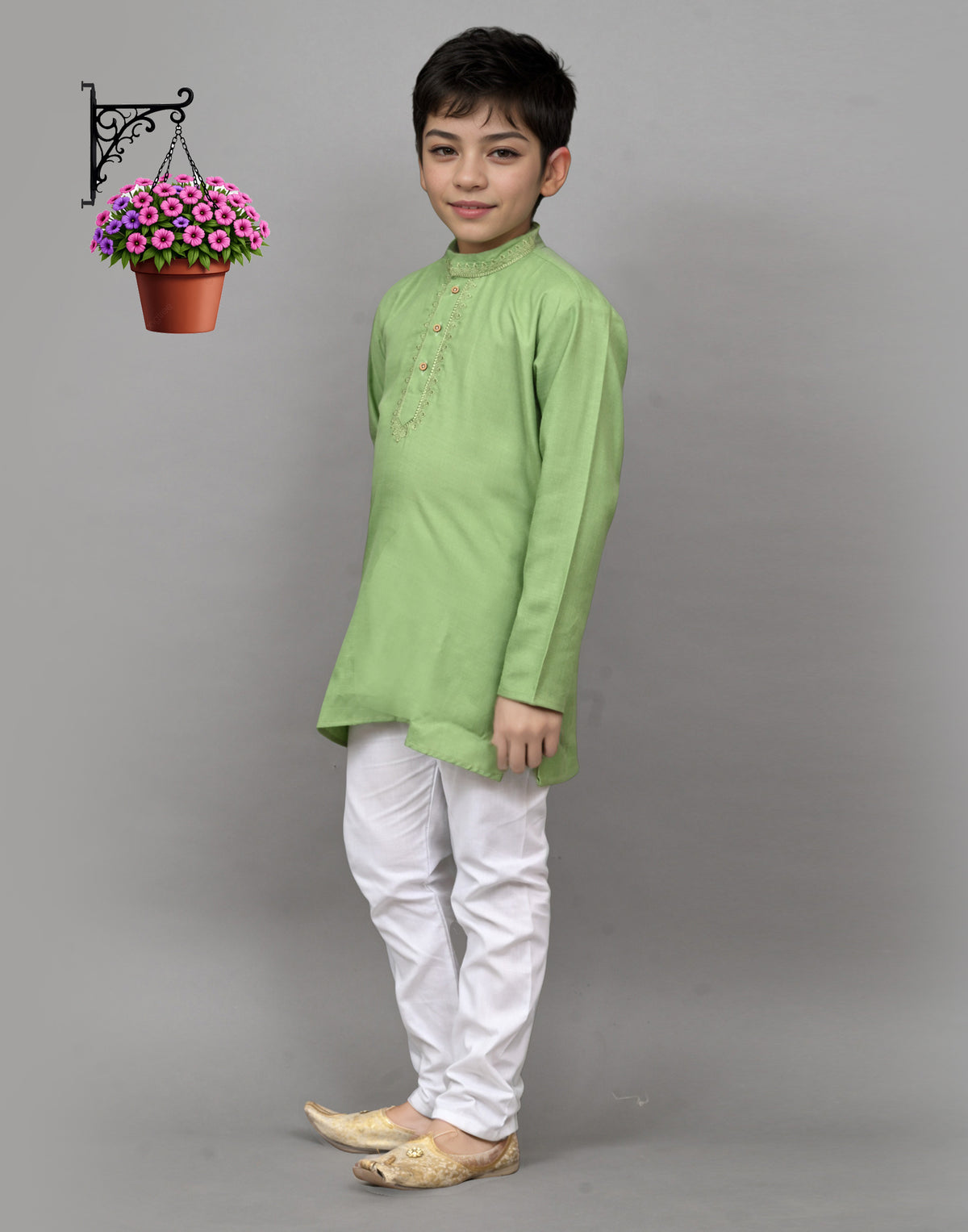 Light Green Embroidered Kurta Set – Fresh & Charming for Your Little One