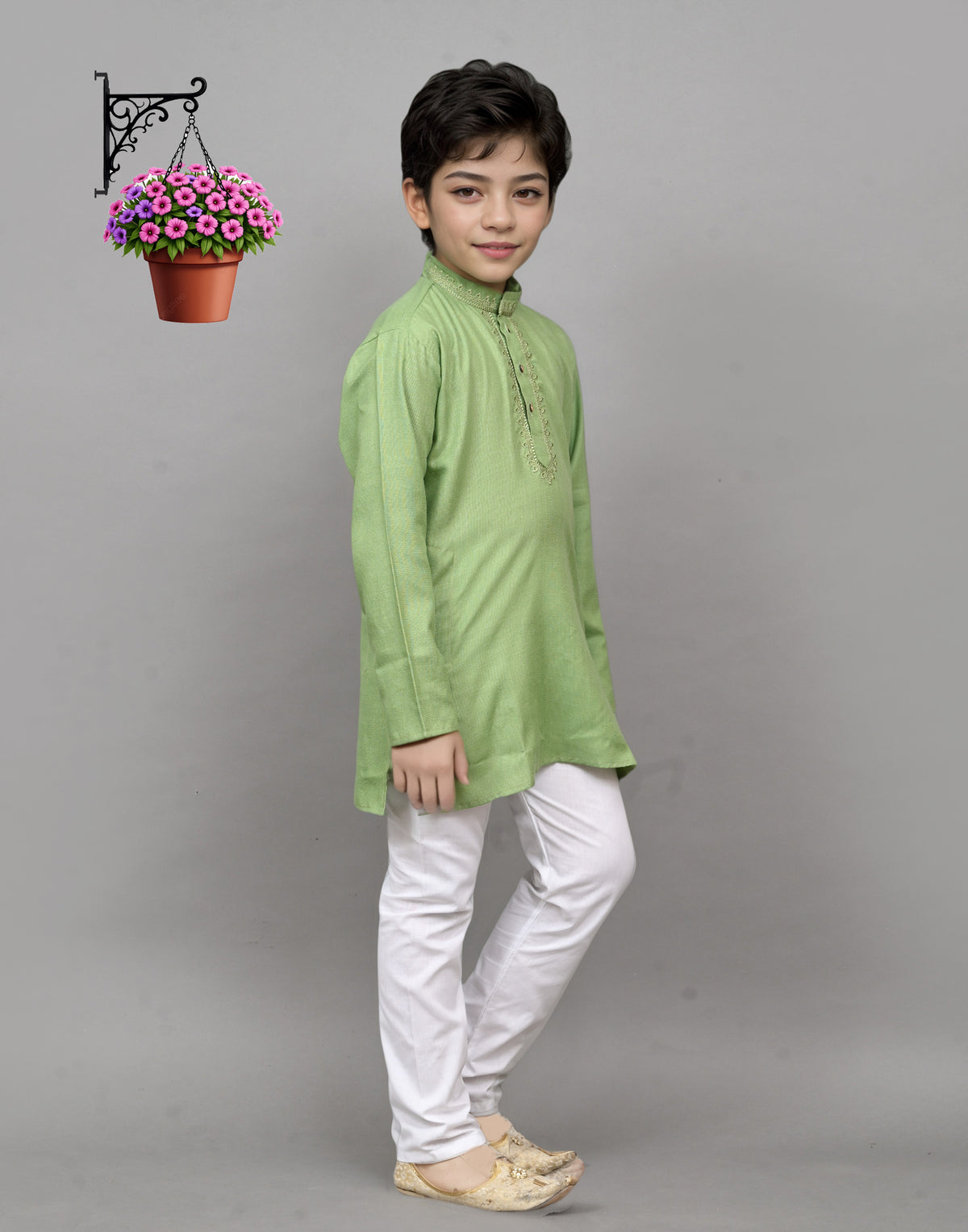 Light Green Embroidered Kurta Set – Fresh & Charming for Your Little One